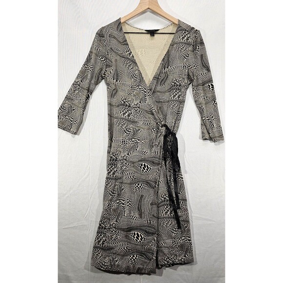 VTG Express Womens Wrap Dress Modal Knit 90s Y2K Fairy Grunge Animal Print Small - Picture 1 of 13